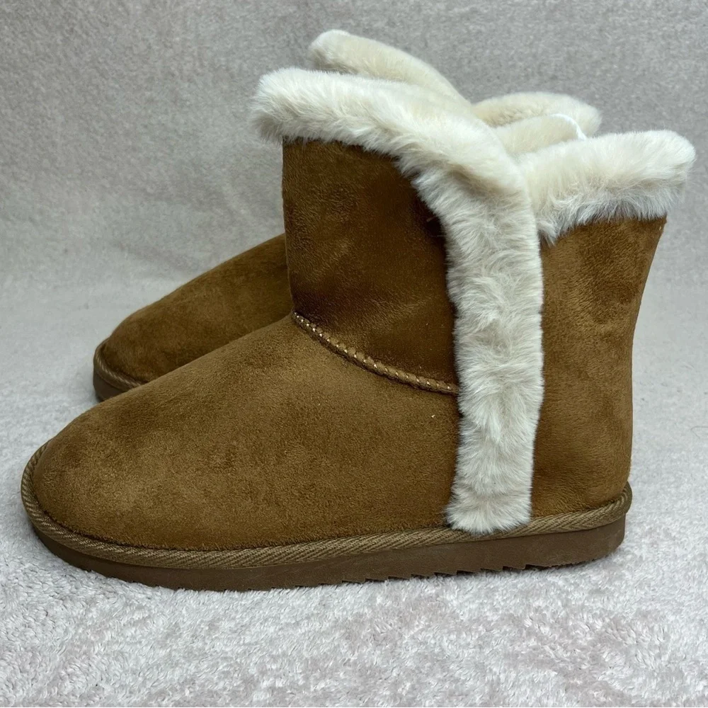 NEW Pescool Faux Suede/Fur Boots/Slippers Brown Kids 3 Winter Cozy Warm Boho
